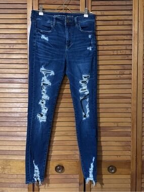 American Eagle Outfitters Dark Blue Ripped Skinny Jeans